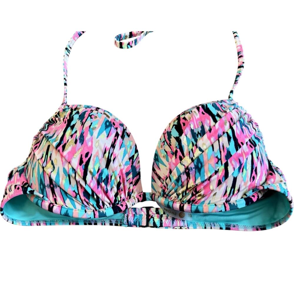 Shade & Shore Padded Bikini Top Size 32C Bright Multi Color Push Up S/M Beach